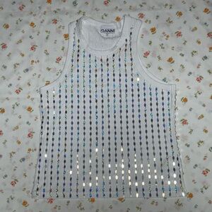 Ganni Silver Sequin Tank Top
